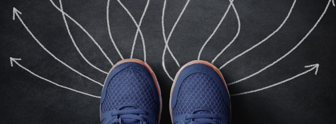 Career paths with sneakers and arrows